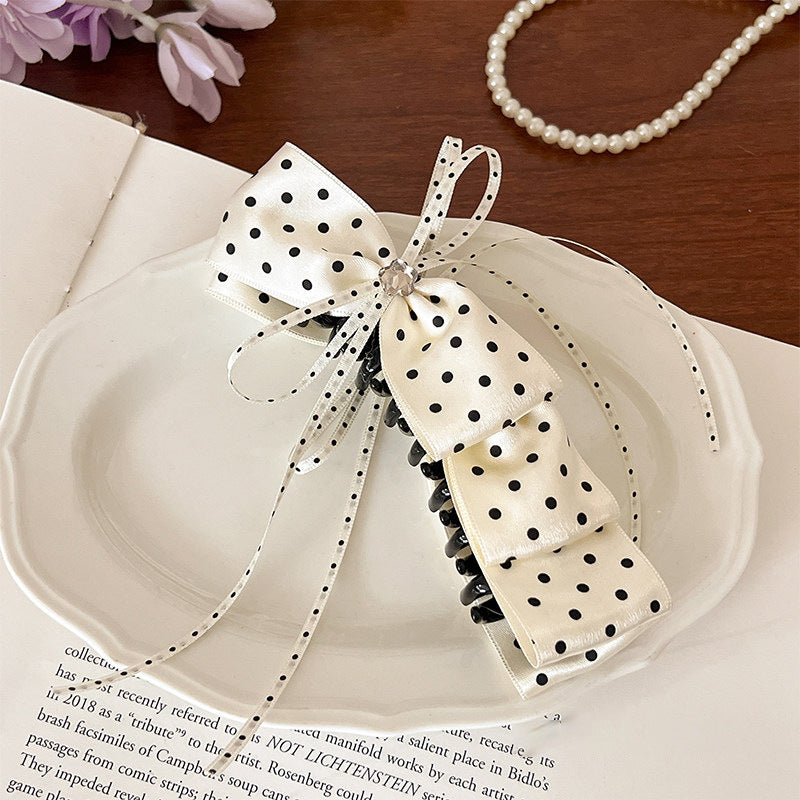 Princess Bow Polka Dot Hair Claw - Blanc White