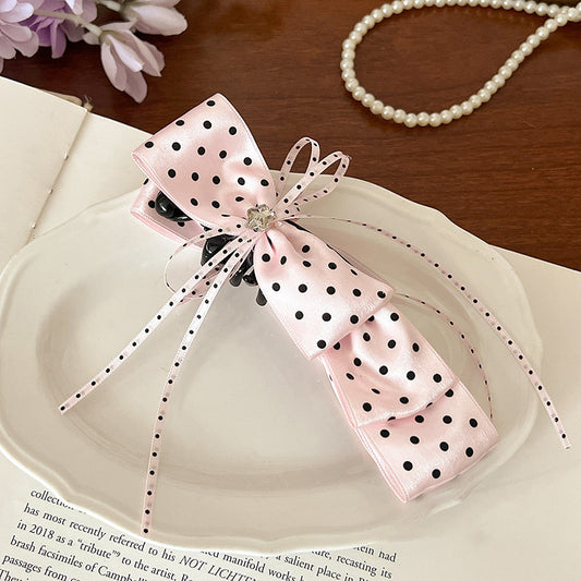 Princess Bow Polka Dot Hair Claw - Blush Pink