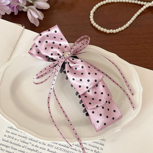 Princess Bow Polka Dot Hair Claw - Rosy Lilac
