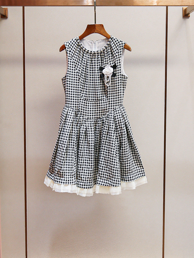 Princess Pearl Plaid Puff Dress