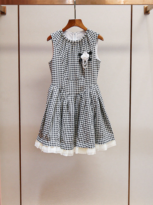 Princess Pearl Plaid Puff Dress