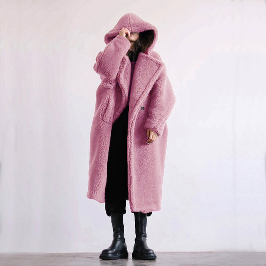 Rome Teddy Long Coat - Dusky Pink