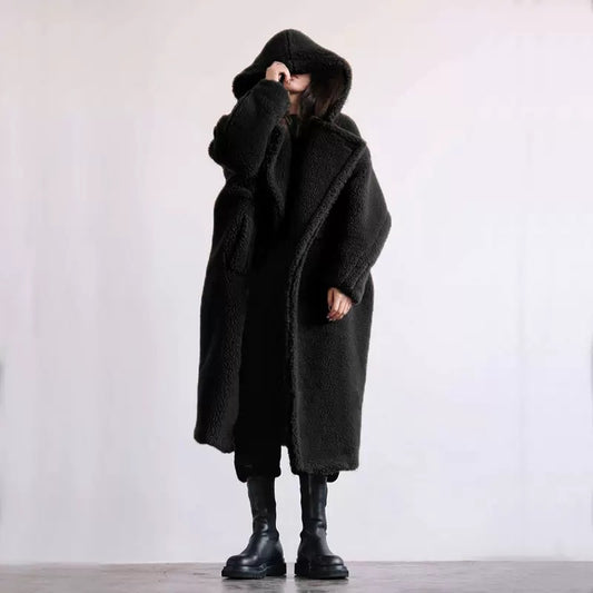 Rome Teddy Long Coat - Midnight Black