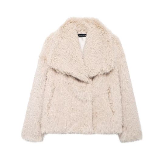Savage Instinct Faux Fur Coat - Nude Beige