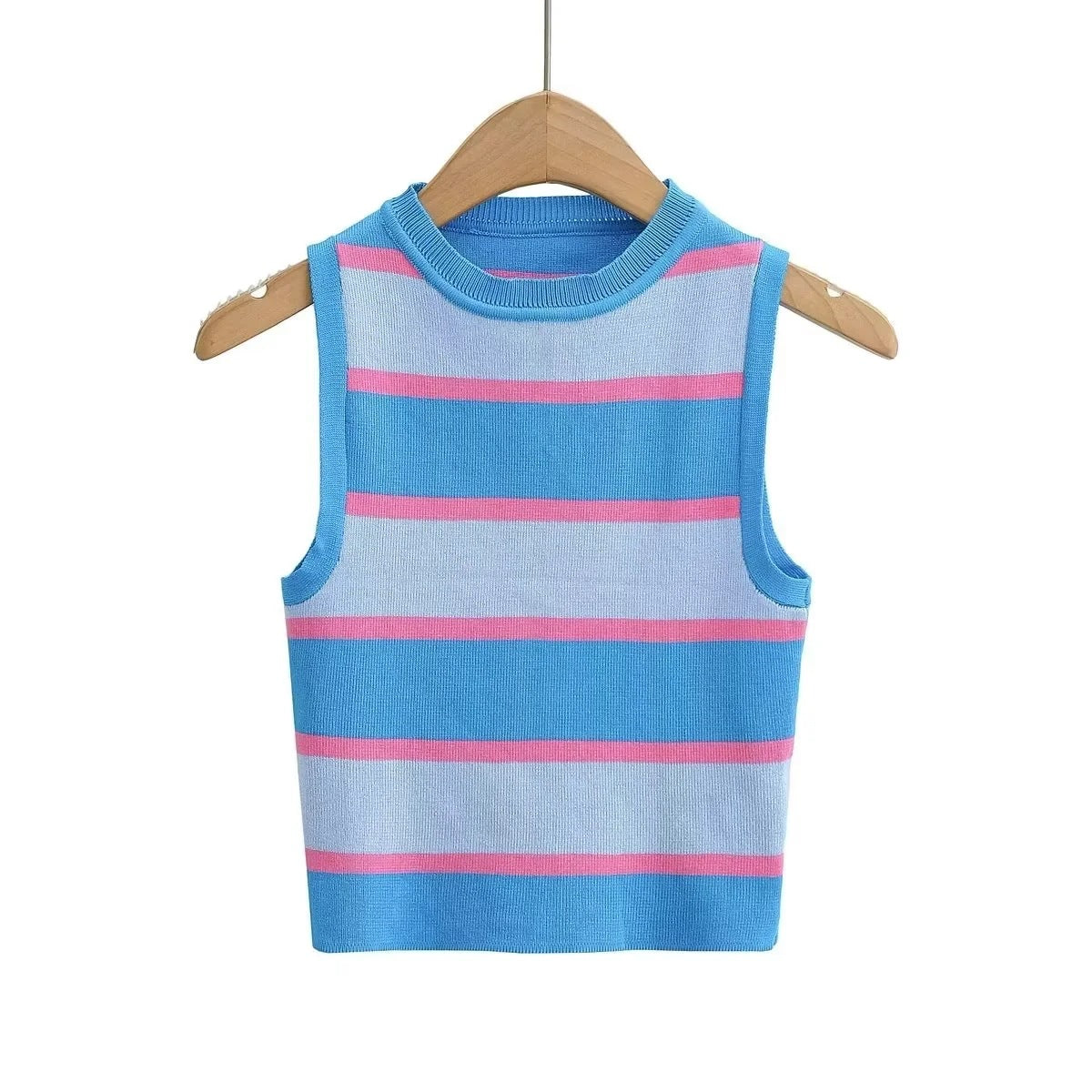Striped Knit Tank - Denim Blanc