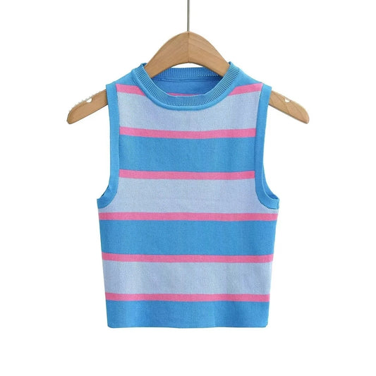 Striped Knit Tank - Blue Pink