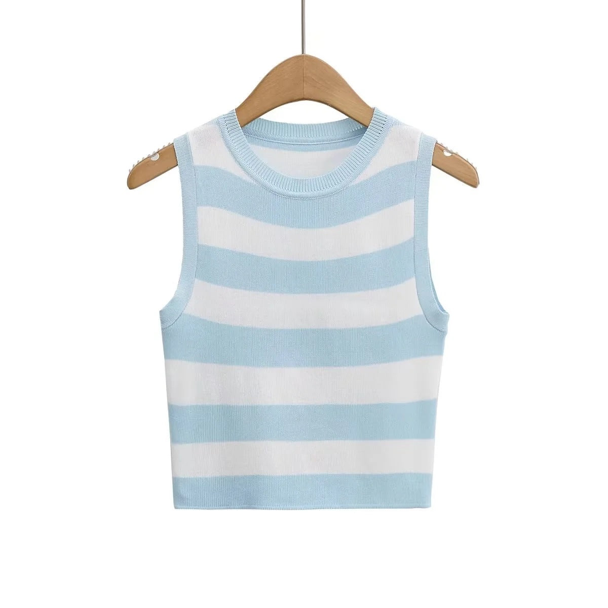 Striped Knit Tank - Denim Blanc