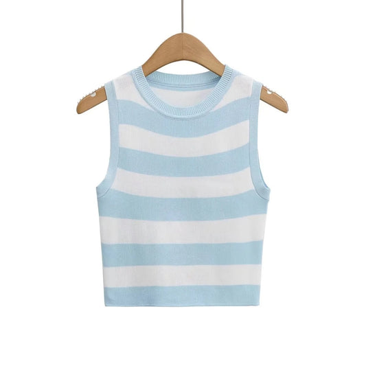 Striped Knit Tank - Sky Blanc