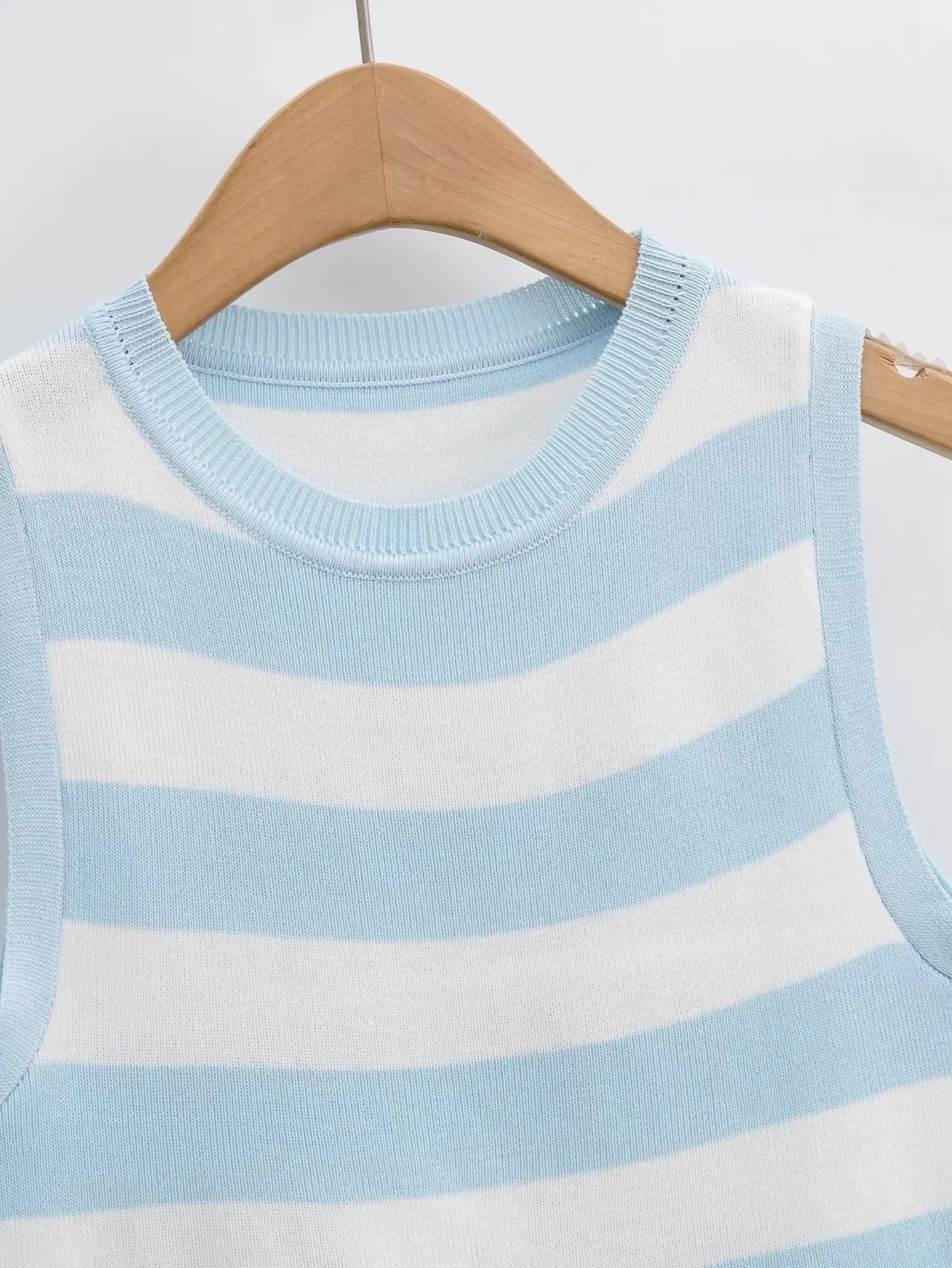 Striped Knit Tank - Denim Blanc