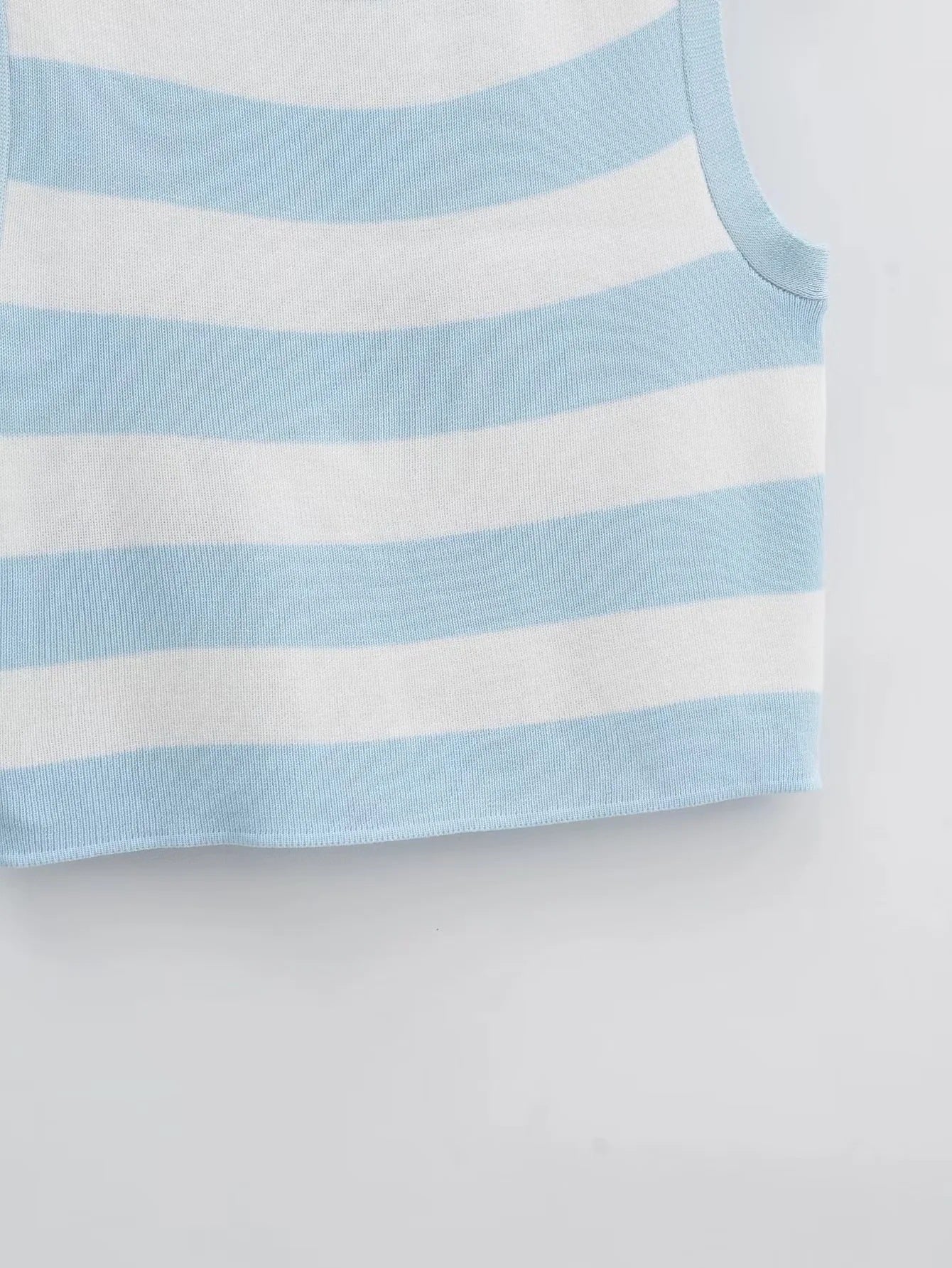 Striped Knit Tank - Denim Blanc