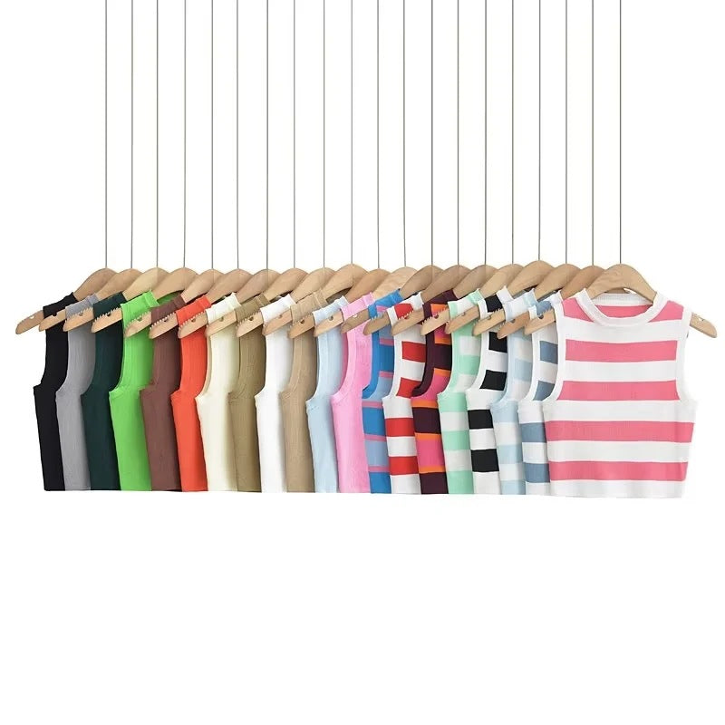 Striped Knit Tank - Denim Blanc