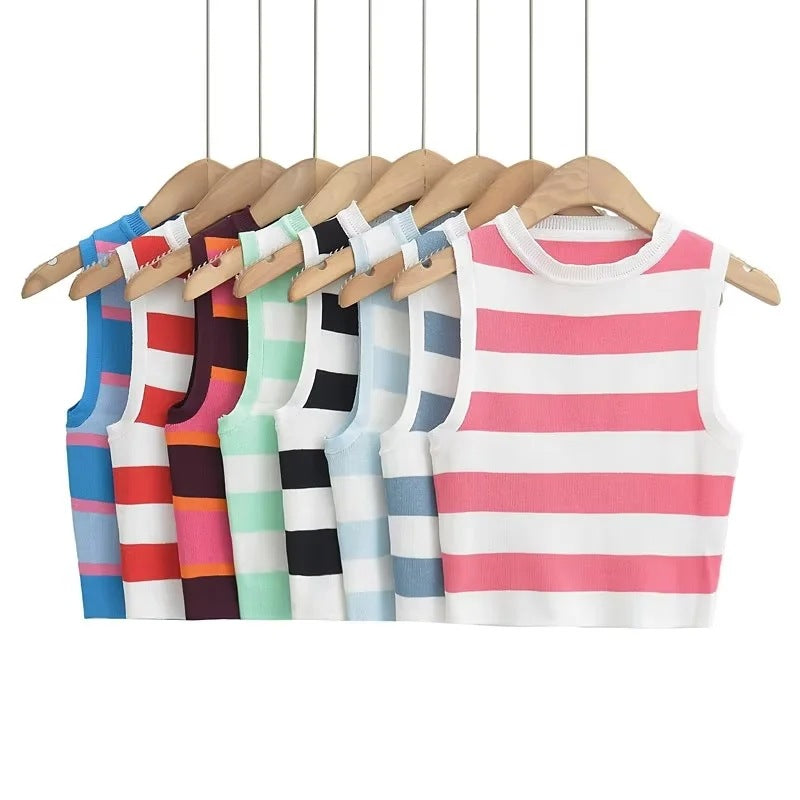 Striped Knit Tank - Denim Blanc