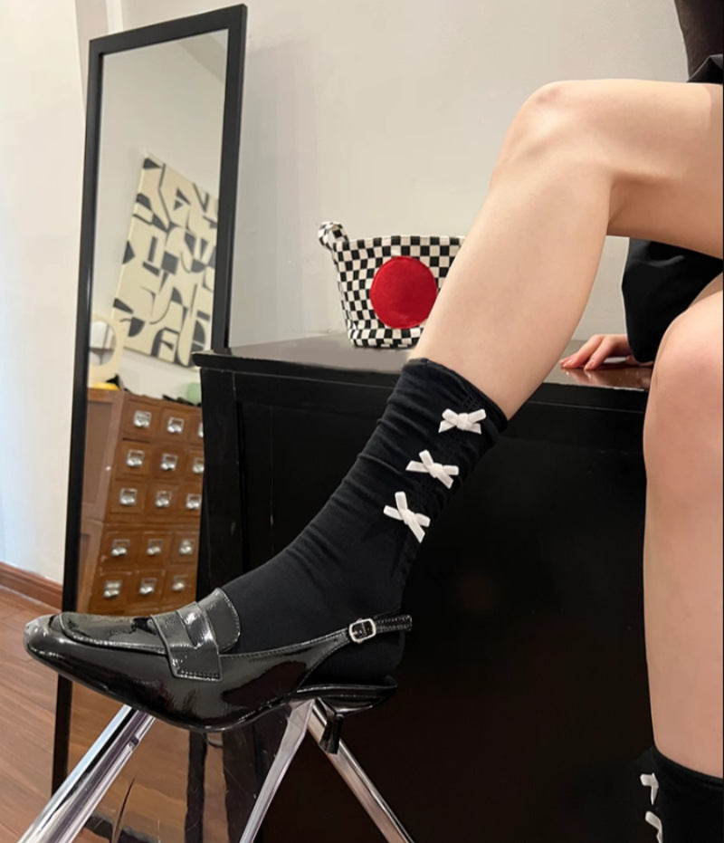 Sweetheart Ribbons Socks - Blanc Noir