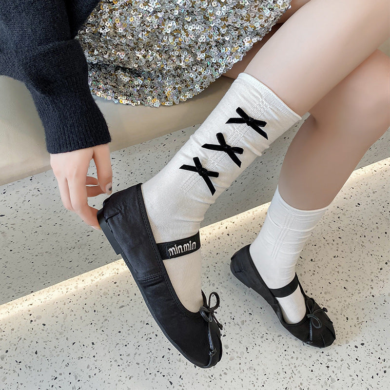 Sweetheart Ribbons Socks - Blanc Noir