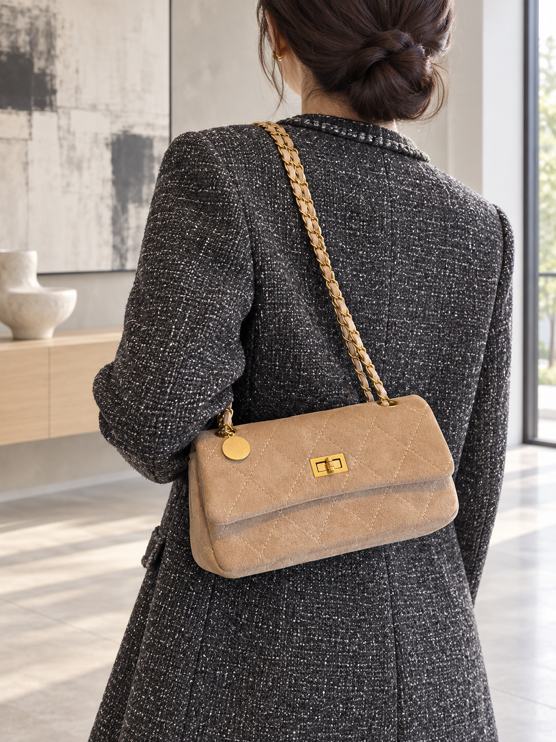 The Paris Edit Chain Bag - Khaki Beige