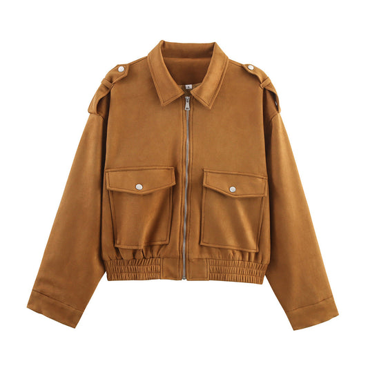 Timeless Suede Zip Jacket - Mocha Caramel