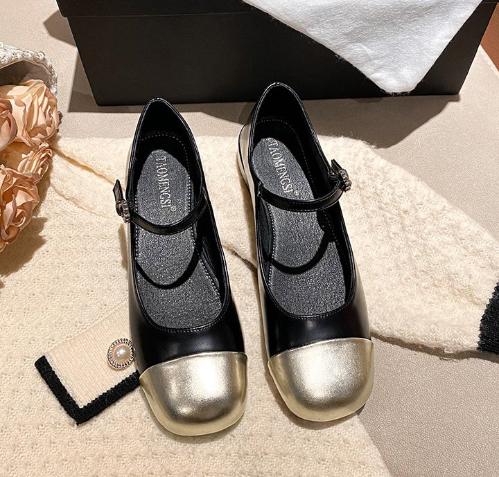 Two-Tone Mary Janes - Noir Gold
