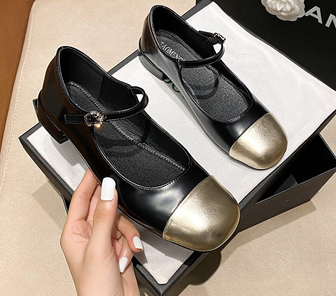 Two-Tone Mary Janes - Noir Gold