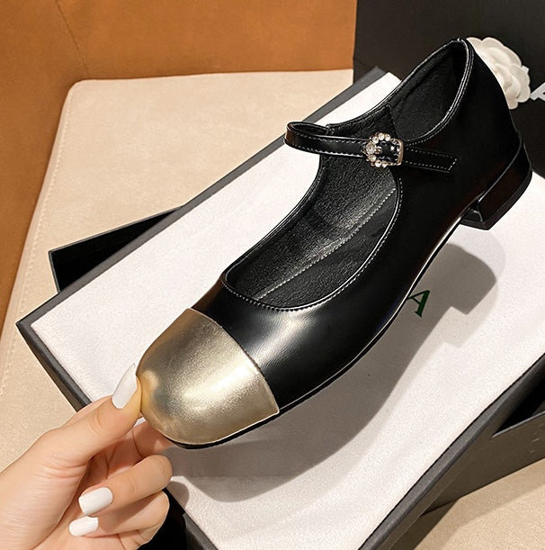 Two-Tone Mary Janes - Noir Gold