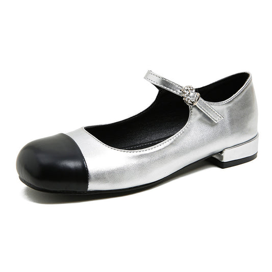 Two-Tone Mary Janes - Silver Noir