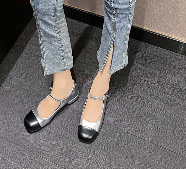 Two-Tone Mary Janes - Noir Gold