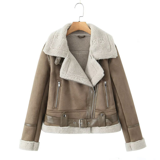 Vienna Chic Shearling Jacket - Caramel Beige