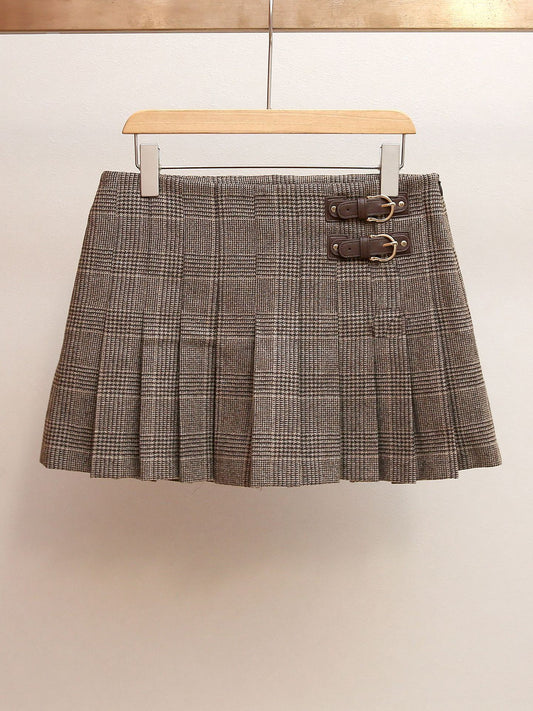 Vintage Academia Plaid Pleated Skirt