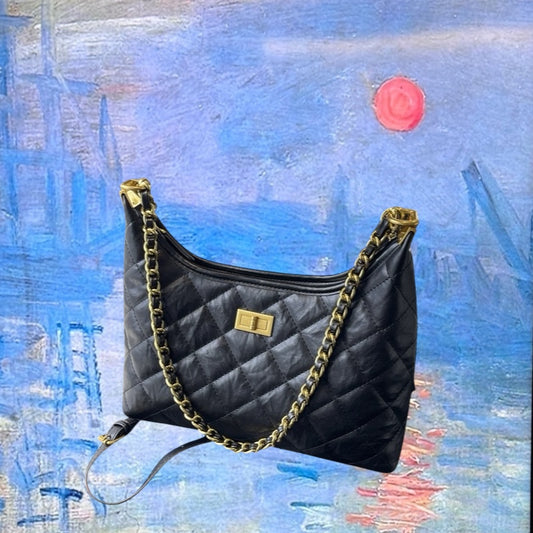Vintage Charm Metal Chain Hobo Bag