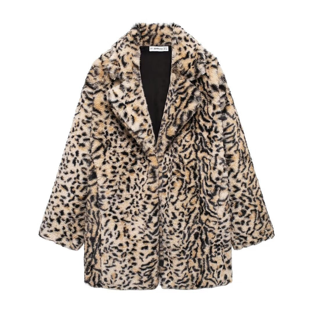 Wild Poise Faux Fur Coat - Ivory Leopard
